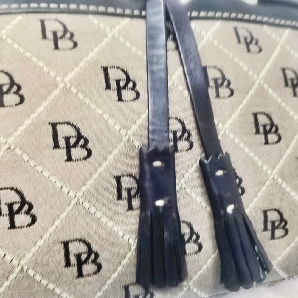 Dooney & Bourke Y2K Monogram Top Handle Bag Gray Black Tassel Satchel Vintage - Picture 4 of 5